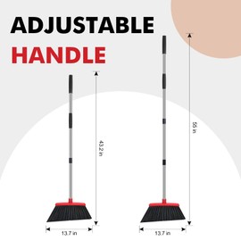 NACENA Heavy Duty Broom, 55 Inch Long Handle Outdoor Large Angle Brooms, Commercial Broom for Sweeping Indoor, for Home Garage Kitchen Office Courtyard Lobby Patio Lawn Concrete, 2 Pack (Black&Red)