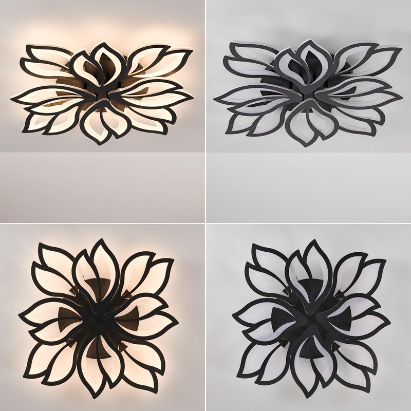 haodengshi Modern LED Ceiling Light Fixture Dimmable, 28" Black Modern