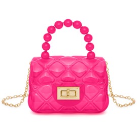 AUGUST 18 Little Girls Mini Jelly Purse Candy Color Transparent Small Crossbody Bag Cute Princess Handbags with Bead Handle For Toddler Kids (Red)