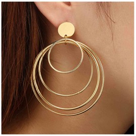Yheakne Boho Large Circle Earrings Gold Circle Dangle Earrings Stacking Circle Hoop Earrings Chunky Geometric Earrings Jewellery for Women and Girls