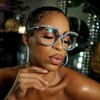 VOOGLAM Oversize Square Glasses for Women Mancha Clear Rhinestone GOX095217-01