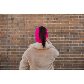 Funky Junque Messy Bun Womens Winter Knit Hat Beanie Tail - Neon Hot Pink