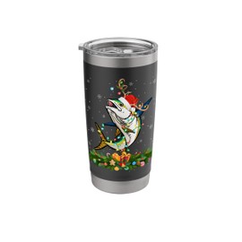 Tuna Fish Xmas Lights Reindeer Santa Hat Tuna Fish Christmas Stainless Steel Insulated Tumbler