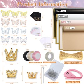 Majreey Majreey Floral Wrapping Paper Kit, 80Sheet Waterproof Floral Paper, 3Rolls Ribbon for Flower Bouquet, 2Rolls Transparent Tape,100Pcs Flower Pins, 48Pcs 3D Butterflies, 9Pcs Crowns for Florist Wrapping