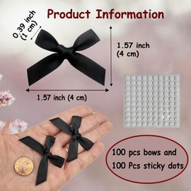 Dorothy 100pcs Mini Satin Bows for Crafts,4x4cm Black Small Bows with 100 Pcs Double Sided Sticky Dots for Cheer Pins DIY Crafts Gift Wedding Party Sewing Scrapbooking