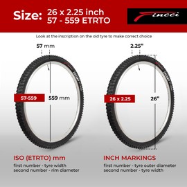 Fincci 26 x 2.25 Inch Foldable Mountain Bike Tires with Schrader Inner Tubes – 57-559 – 2 Pack – Kevlar Bead – MTB, Road & Off-Road Bicycle Tires