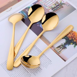 Buyer Star Bouillon Spoon Sets, 7-Inch Round Soup Spoons, Stainless Steel Finished Table Dinner Spoons
