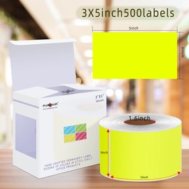 PARLAIM 3" x 5" Rectangle Adhesive Color Code Stickers,500 per Dispenser Box Roll Square Label Inventory Stickers (Fluorescent Yellow)