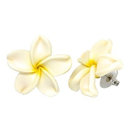 Hawaiian Jewelry Polymer Clay White Plumeria Flower Stud Earrings (14)