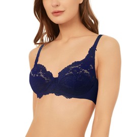 brasier para mujer, brasier de encaje, brasier de cobertura completa sin forro, microfibra, marino, 36DD