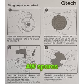 AW spares 2 x Genuine AR29 & AR43 Mk2 Gtech AirRam grey wheels V2