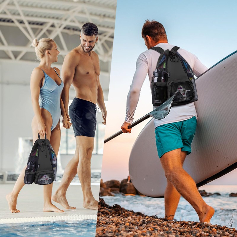 Timoxi Swim Bag Beach Backpack with Padded Shoulder Strap Mesh