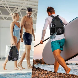 Timoxi Swim Bag Beach Backpack with Padded Shoulder Strap Mesh Backpack with Wet Pocket for Swimming, Gym