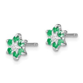 Real 925 Sterling Silver Emerald Green May Gemstone and Diamond Post Studs Earrings 6mm (.01 cttw.)