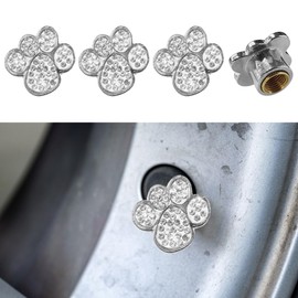 4PCS Bing Car Tire Valve Stem Caps, Dustproof Tire Air Cap, Crystal Rhinestone Tire Valve Cap for Women, Universal Dog Paw Car Tire Cap for Most Car, SUV, Truck, Motorcycle (White)