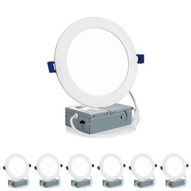 Meconard 6 Pack 6 Inch Ultra-Thin LED Recessed Ceiling Light, 3000K/4000K/5000K Selectable, Dimmable 12W=110W, 1050LM, IC Rated Can-Killer Downlights with Junction Box, ETL and Energy Star Listed