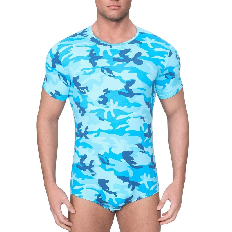 Landofgenie Short Sleeve Onesie Adult One Piece Pajamas Camouflage Bodysuit