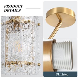 RUIBOOXIN Gold Glass Pendant Lights Kitchen Island, Water Ripple Round Pendant Lights Adjustable Modern Hanging Pendant Light Fixtures for Kitchen Island Dining Room Above Sink Foyer Entryway 1 Pack