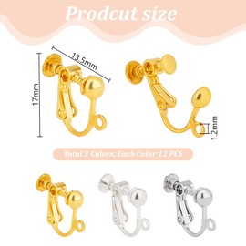 PH PandaHall 36pcs 3 Colors Brass Clip-on Earrings Non-Pierced Earring Findings for Jewellery Making, 17x13.5x5mm