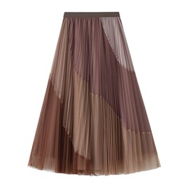 Dirholl Women's A-Line Fairy Elastic Waist Tulle Midi Skirt Split Joint Pink