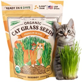 Seedboy Organic Cat Grass Seeds for Planting, Non-GMO Wheat, Oat, Rye, and Barley Pet Grass Seeds for Indoor Cats (8 oz)