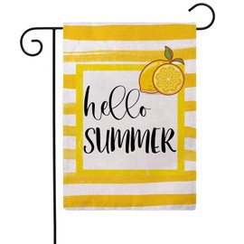 Hello Summer Garden Flag 12.5 x 18 Inch Lemon Yellow Double Sided Summer Beach Holiday Decorative Small Burlap Garden Flags Yard Flags for Outdoor Seasonal Porch Lawn Decorations (Yellow)
