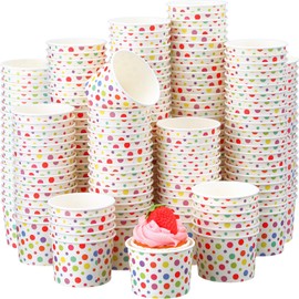 Honeydak 400 Pack 150 ml/ 5 oz Rainbow Polka Ice Cream Cups for Party Small Ice Cream Cups Disposable Treat Paper Cups Dessert Snacks Sundae Yogurt Container Wedding Birthday Party Supplies