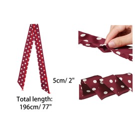 Allegra K 2Pcs 50s Skinny Silky Scarf Polka Dots Waistband Narrow Neck Scarf 196 * 5cm/77 * 2"(L*W) & 90 * 5cm/35.5 * 2"(L*W) Long Red&Short Navy Blue