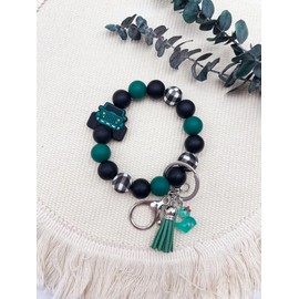 Phamines Bracelet Keyring Portable Keys Ring Holder Bangle Car Silicone Bead Cute Duck Tassel Charm Wrist Wristlet Keychain Bag Accessories (Green Car)