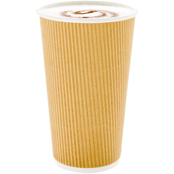 20 Ounce Paper Coffee Cups, 250 Ripple Wall Disposable Paper Cups - Leakproof, Recyclable, Kraft Paper Hot Cups, Insulated, Matching Lids Sold Separately - Restaurantware