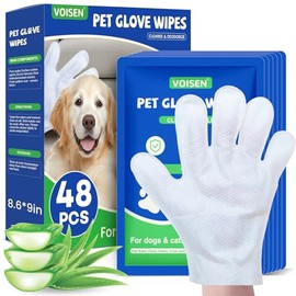 VOISEN 48 Pcs Pet Glove Wipes for Dogs and Cats, Cleaning & Deodorizing Bathing Grooming Wipes,Unscented Thick Nourish Fur Glove Wipes for Pet Dry Cleaning,Daily Care and Travel
