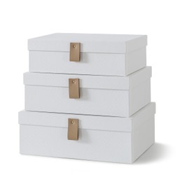Soul & Lane Off-White Cardboard Decorative Boxes for Storage - Set of 3, Textured Boxes with Lids for Home Decor, Photo Storage and Memory Boxes for Keepsakes