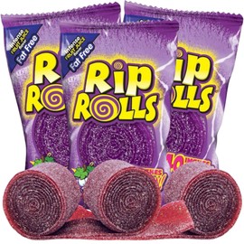 Sweetzo - Rips Rolls Grape Licorice Candy, Fruit Flavored Individually Wrapped Sour Belts for Party Favors and Goodie Bag Fillers, 40 Inches, Pack of 3