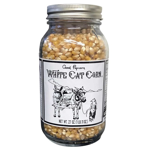 White Cat Corn Gourmet Good Popcorn Popping Corn Kernels, Light and Fluffy 27 ounces