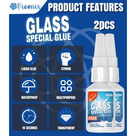 2Pack 30g Clear Glass Glue - Strong Adhesive for Glass to Glass Bonding, Fast Drying, Invisible Repairs for Crafts, Jewelry, Crystals & More