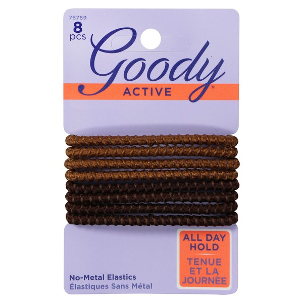 Goody Elastics Colour Collection Sparkly Metallic Hair Elastic, Stay Put Hold, Brunette, 3-Pack (24 Total Hair Elastic Ties)