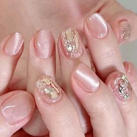 Hkanlre Square Fake Rhienstones Nails Tips Bling Cat Eyes Press on Nails Full Cover Short False Nails for Women 24PCS