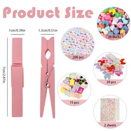 50 Set Cheer Pins Include Wooden Spirit Clips with Mini Resin Ducks Bows Self Adhesive Stickers and Letter Beads for Cheerleader Backpacks Gift (50, Colorful)