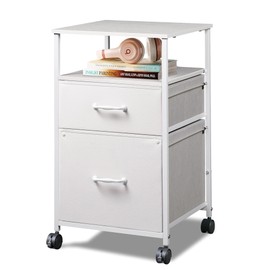 DEVAISE 2 Drawer Fabric Vertical Filing Cabinet, Rolling Printer Stand, White