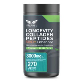 COLLAGEN + NAD+ Longevity Collagen Peptides NAD+ Enhanced - 270 capsulas (3000 mg por porcion) by Eternal Nutrition - Péptidos de Colageno Tipo I, II, II, V y X con NAD+