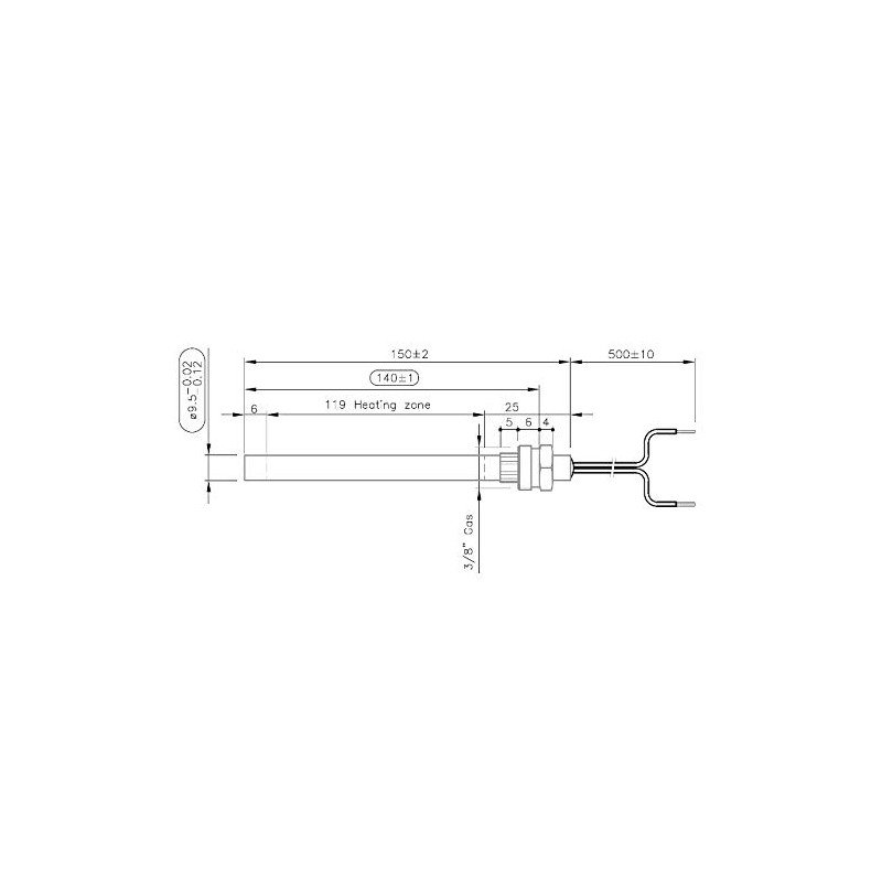 Glow Plug, Ignition Resistor L. 140-150 mm Diameter 9.5 mm,