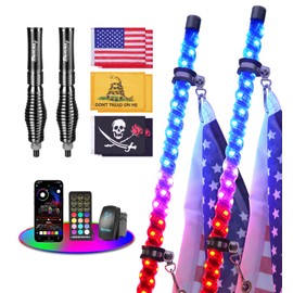 Tavaray 2PCS 5FT Whip Lights with Spring Base, LED Whip Lights with App & Remote Control, Waterproof 360° Spiral Chasing Lighted Whips w/Rocker Switch for UTV, ATV, SXS, Polaris RZR