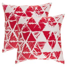 TreeWool 2 Pack Cushion Covers Ikat Triangle Geometric Accent in Cotton Canvas (50 x 50 cm, Red & White)