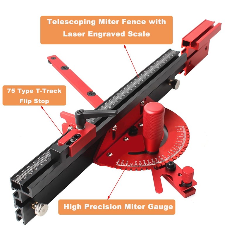 JCFANTS Precision Miter Gauge, Standard Slot 3/4'' x 3/8'', Aluminum