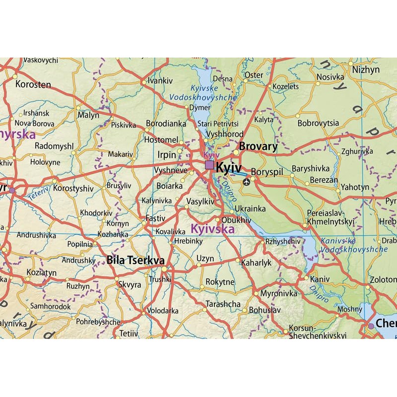 Detailed Ukraine Physical Map - 23.3 x 33.1 Inches -