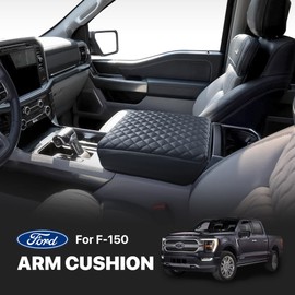 KMMOTORS F150(2021-2023) Center Console Cover, Armrest Cushion, Interior Accessories, Car Gadget, Vegan Leather, Armrest Protector (2021~2022, Full Cover Black)