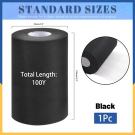 Glarks 1Pcs 15CM x 100Yards(300FT) Black Tulle Fabric Roll, Tulle Organza Fabric Spool for DIY Tutu Skirt Baby Shower Decor Wedding Backdrop Crafts Birthday Party Supplies