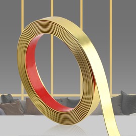 QDYMXUN Glossy Gold Peel and Stick PVC Molding Trim, Flexible DIY Wall Accent Strip for Mirror Frame, Cabinet, Edges & Borders and Tiles (197''L x 0.8''W)