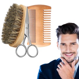 Beard Comb & Beard Brush Set for Men, Beard Brush with Boar Bristles and Comb Set, Beard Scissors, Beard Scissors, Wooden Beard Comb, Beard Brush, Beard Comb Set, Care of Beards and Moustaches Butyeak