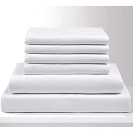 Full Size Sheet Set - 6 Piece Set - Extra - Deep Pockets - 400-Thread-Count 100% Egyptian Cotton White Solid Bed Sheets - Full Sheets - 6 PC